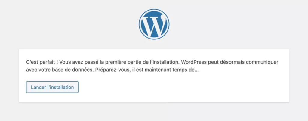 3ème écran d'installation WordPress